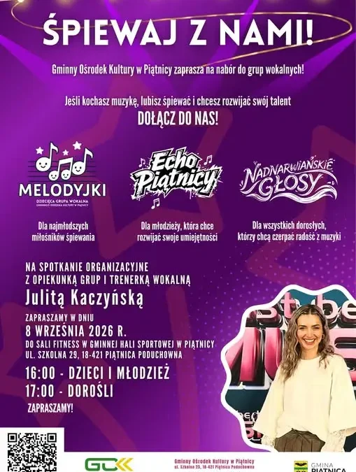 Nabór do grup wokalnych w GOK Piątnica – dołącz do Melodyjek, Echa Piątnicy lub Nadnarwiańskich Głosów