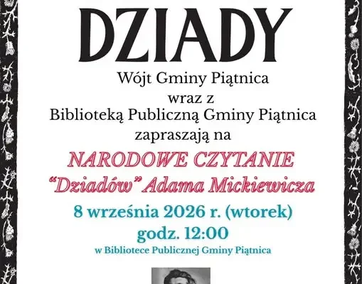 Narodowe Czytanie „Dziadów” w bibliotece – zaproszenie dla mieszkańców