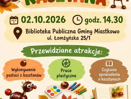 Kreatywna zabawa z kasztanami w bibliotece w Miastkowie
