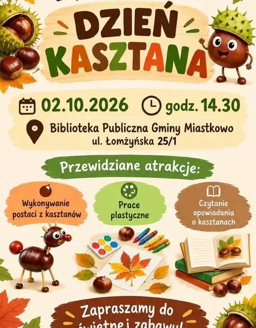 Kreatywna zabawa z kasztanami w bibliotece w Miastkowie